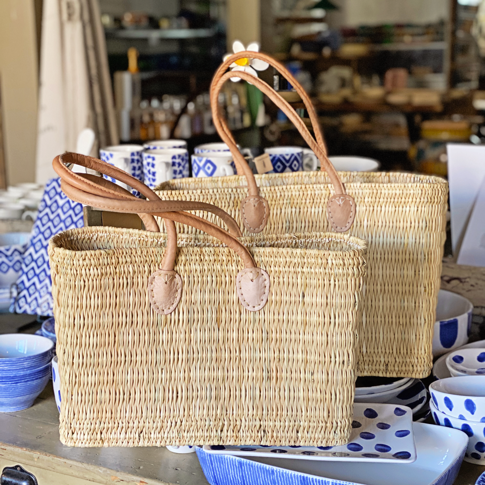 French Market Tote with Long Leather Handles