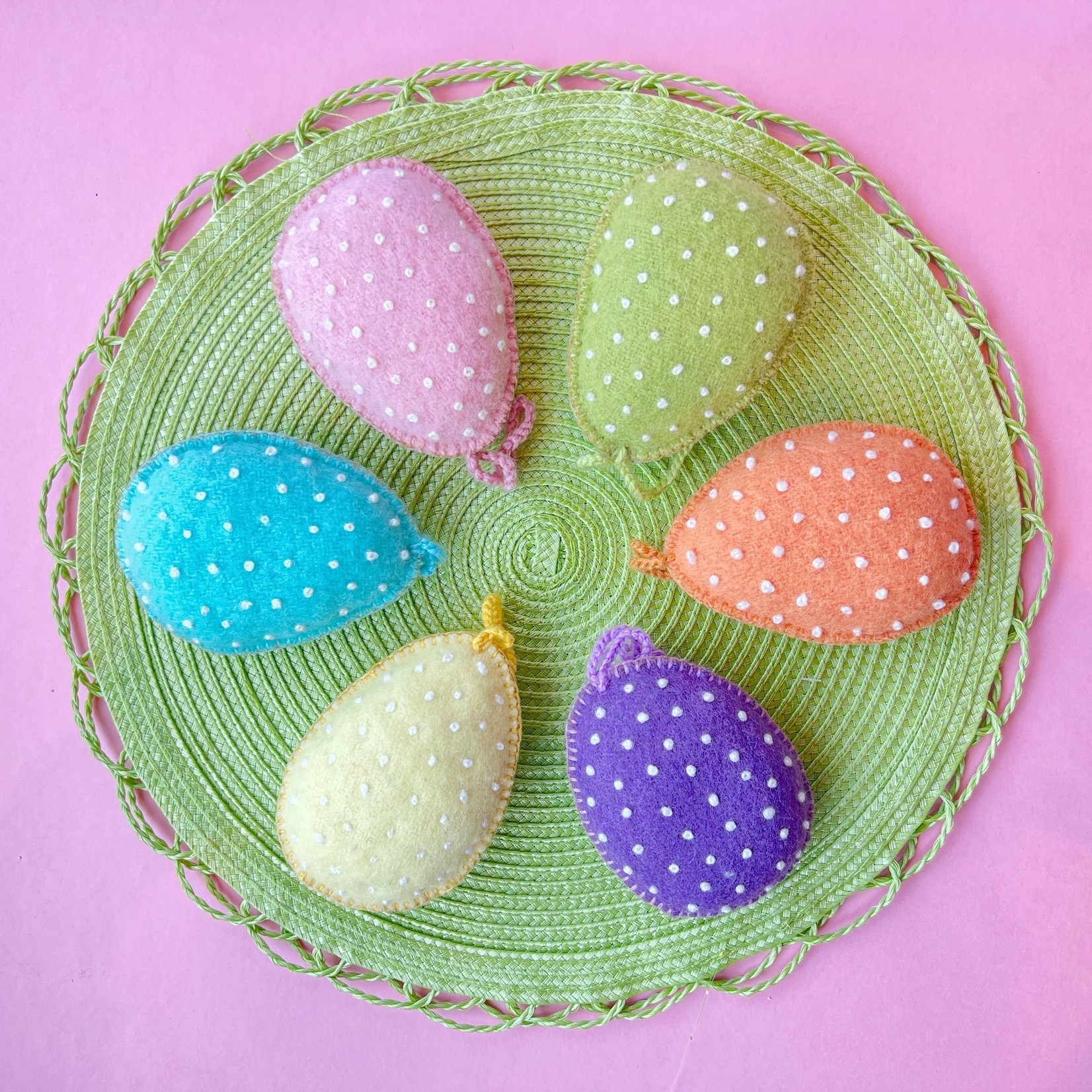 Egg Ornament Embroidered with White Dots