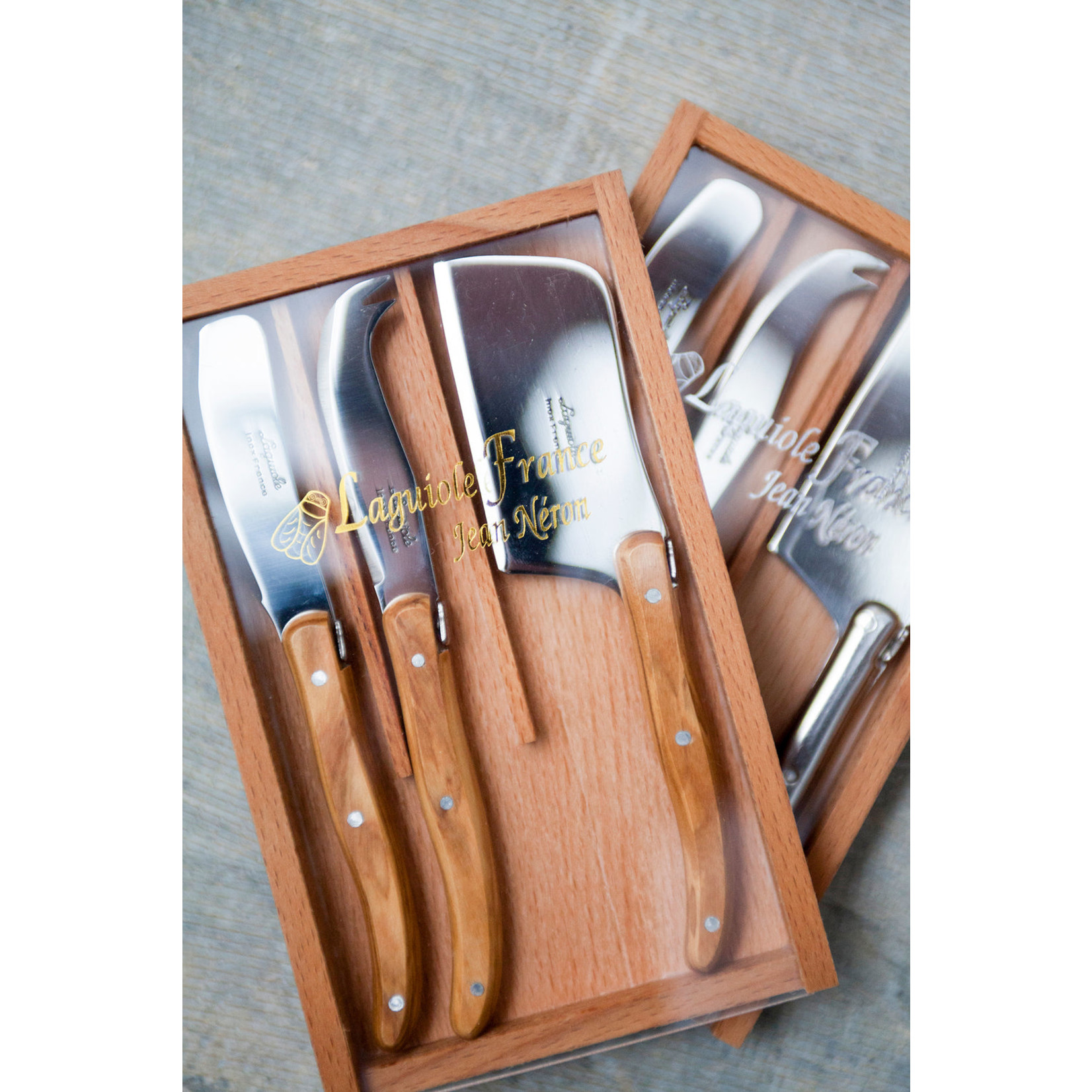 Laguiole Set of Three Olivewood Cheese Utensils in Wooden Box