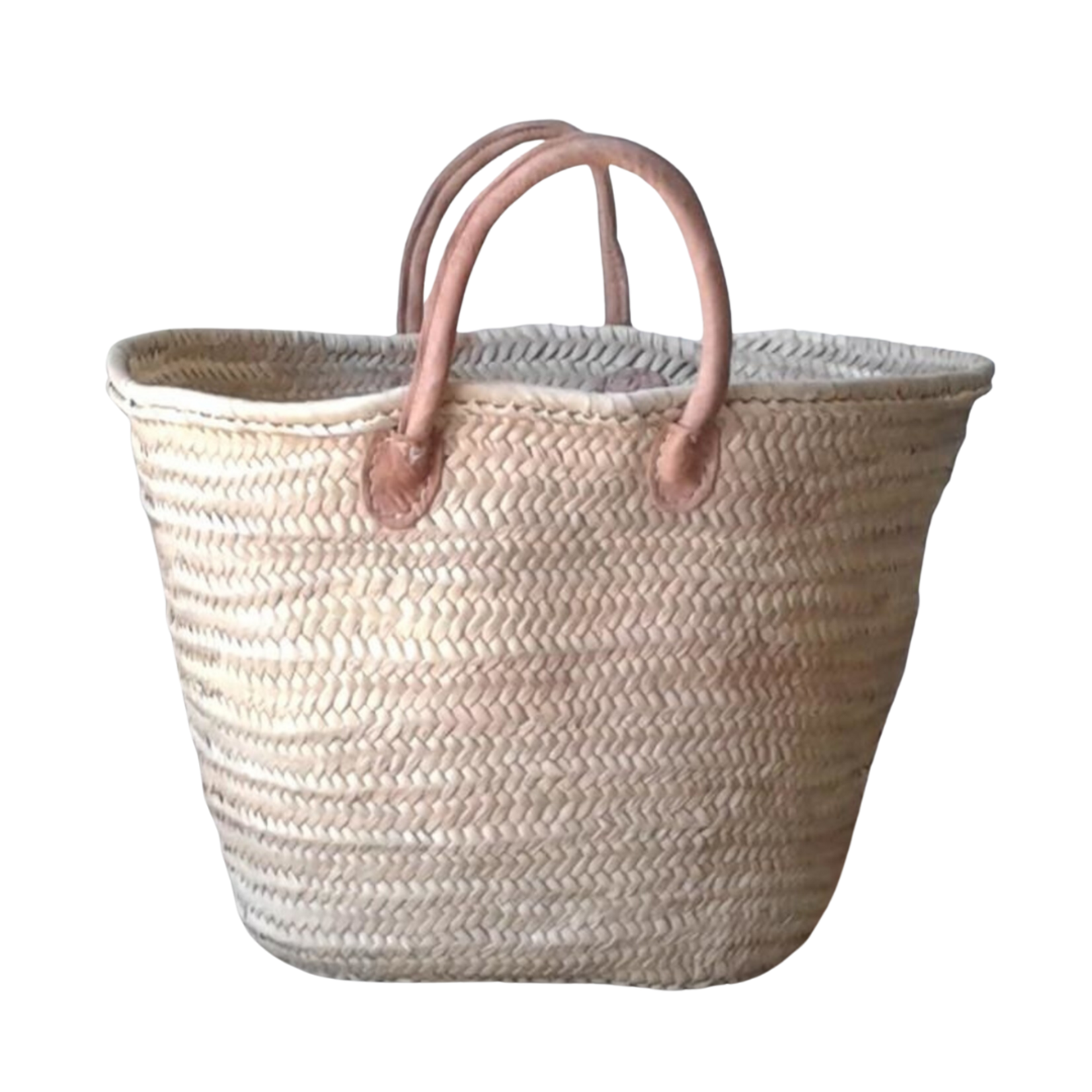 French Market Tote Basket with Heavy Leather Tote Straps - THE