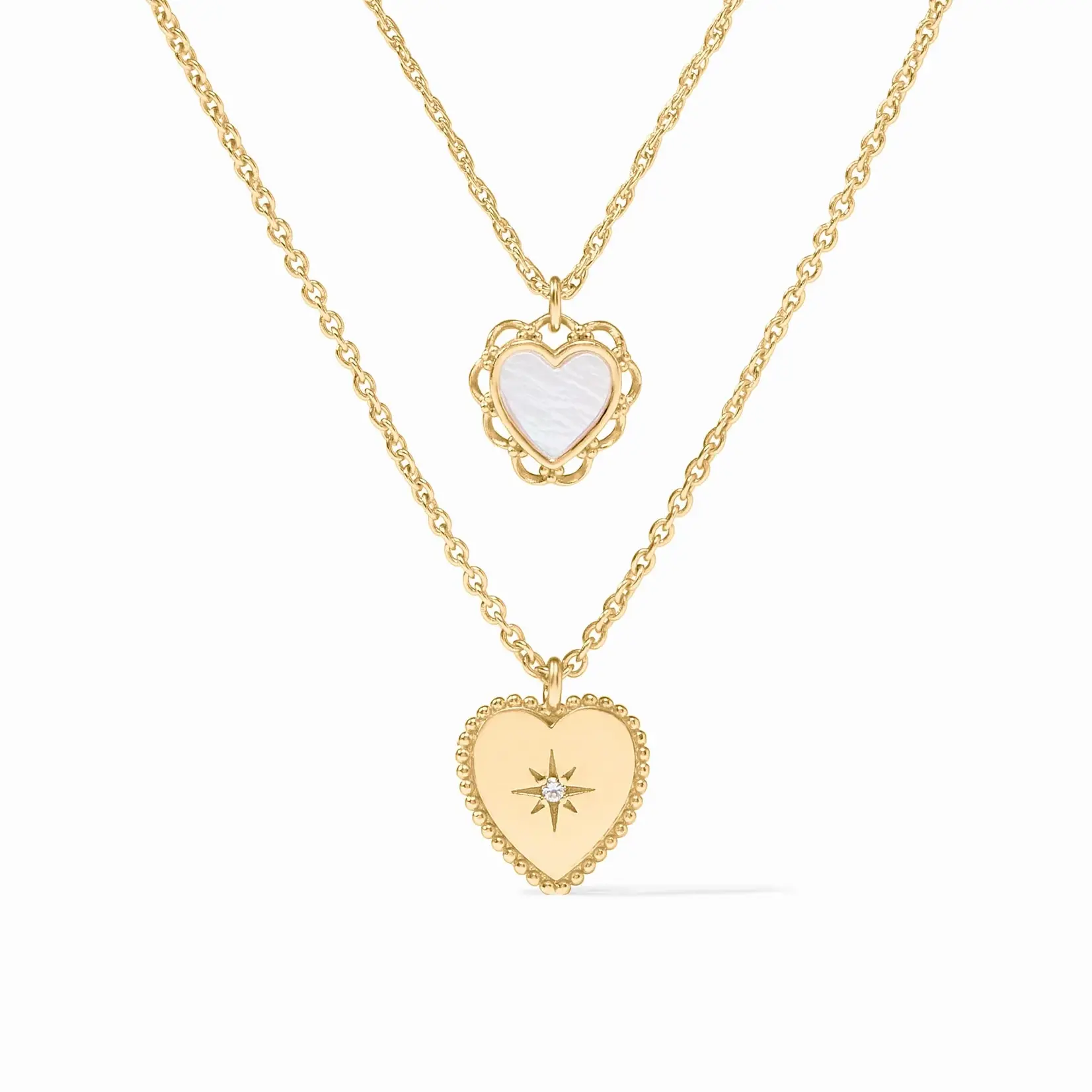 Julie Vos JULIE VOS Heart Duo Delicate Necklace-Mother of Pearl