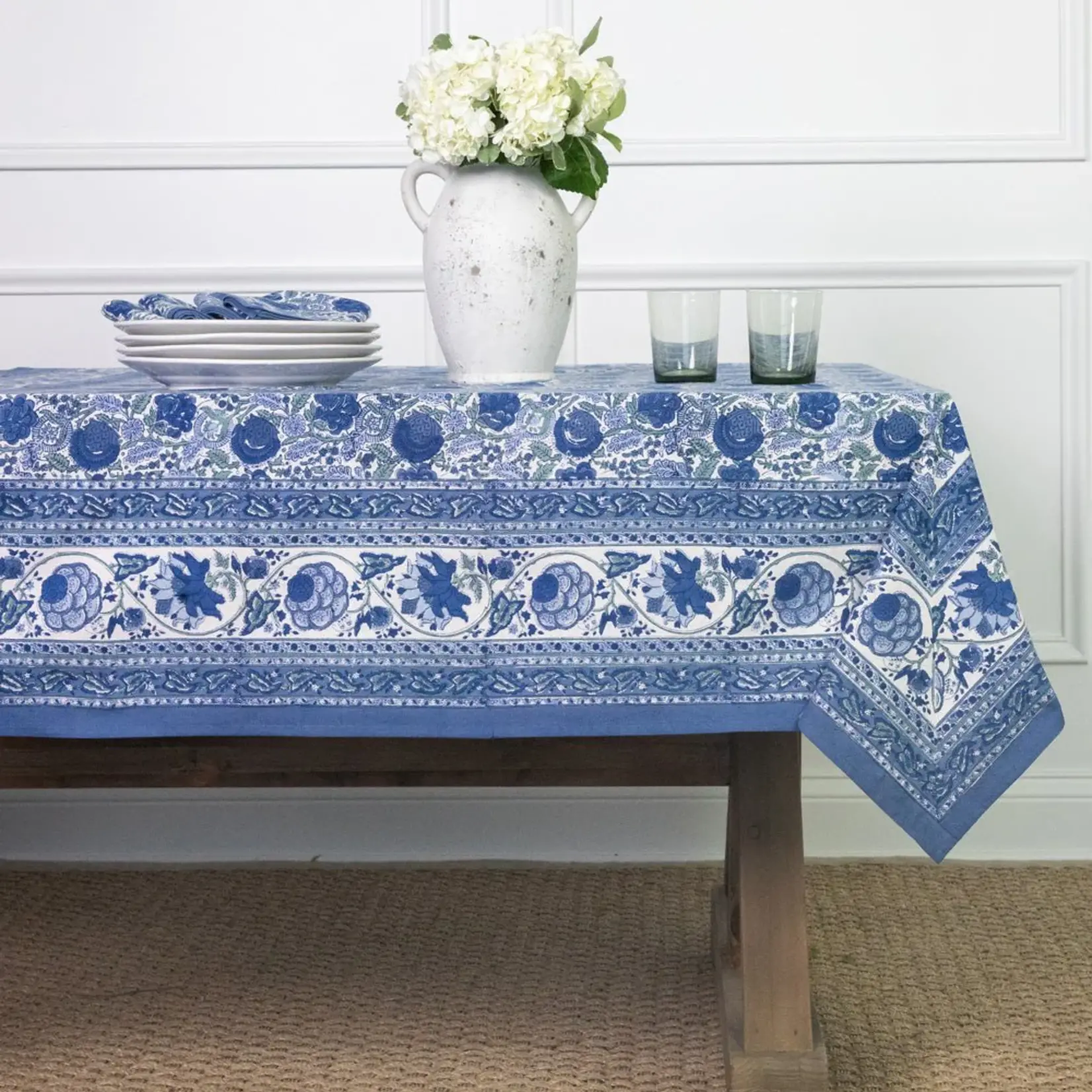 Pomegranate Bohemian Floral Blue Tablecloth