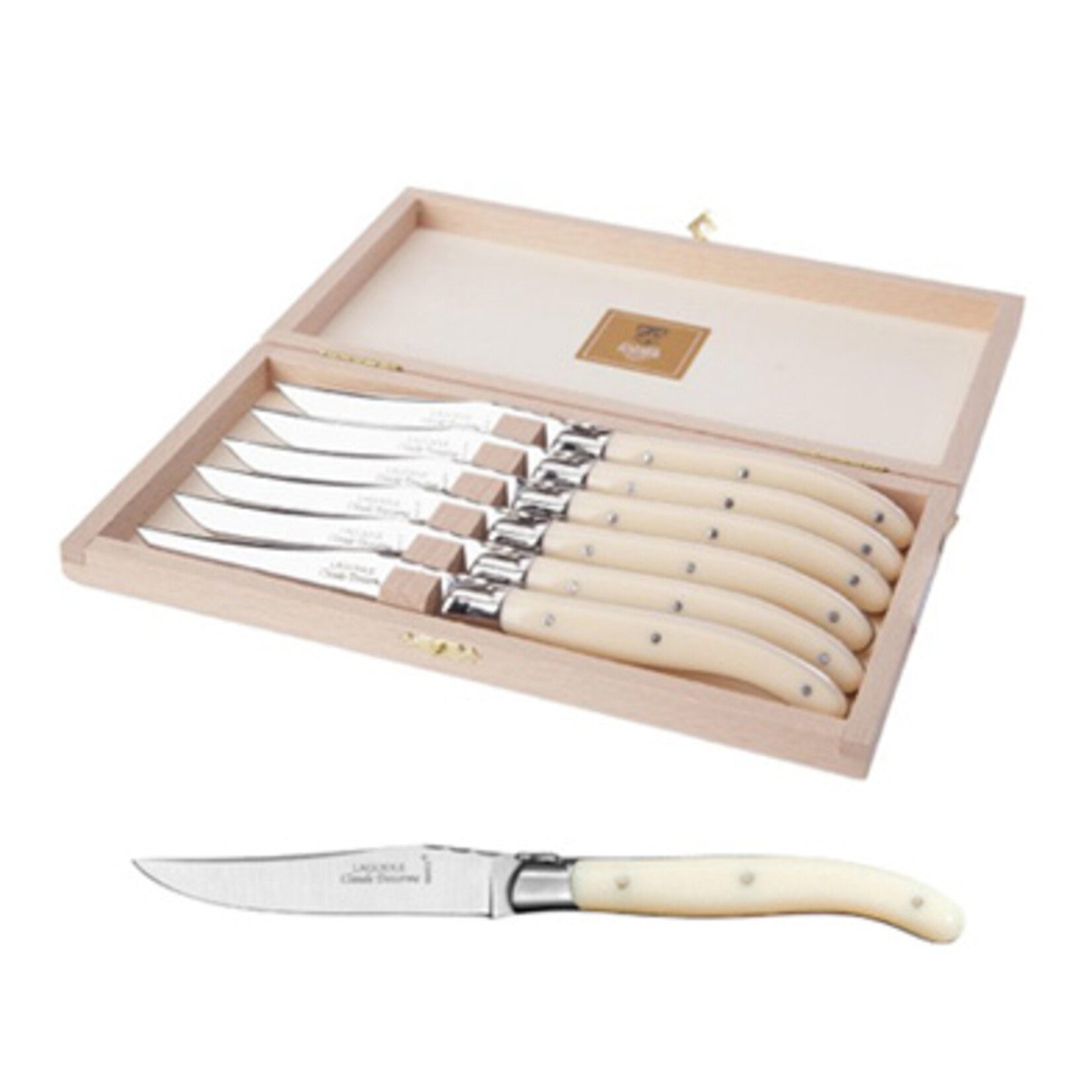 Claude Dozorme CLAUDE DOZORME Laguiole Steak Knives with White Handle- Set of 6