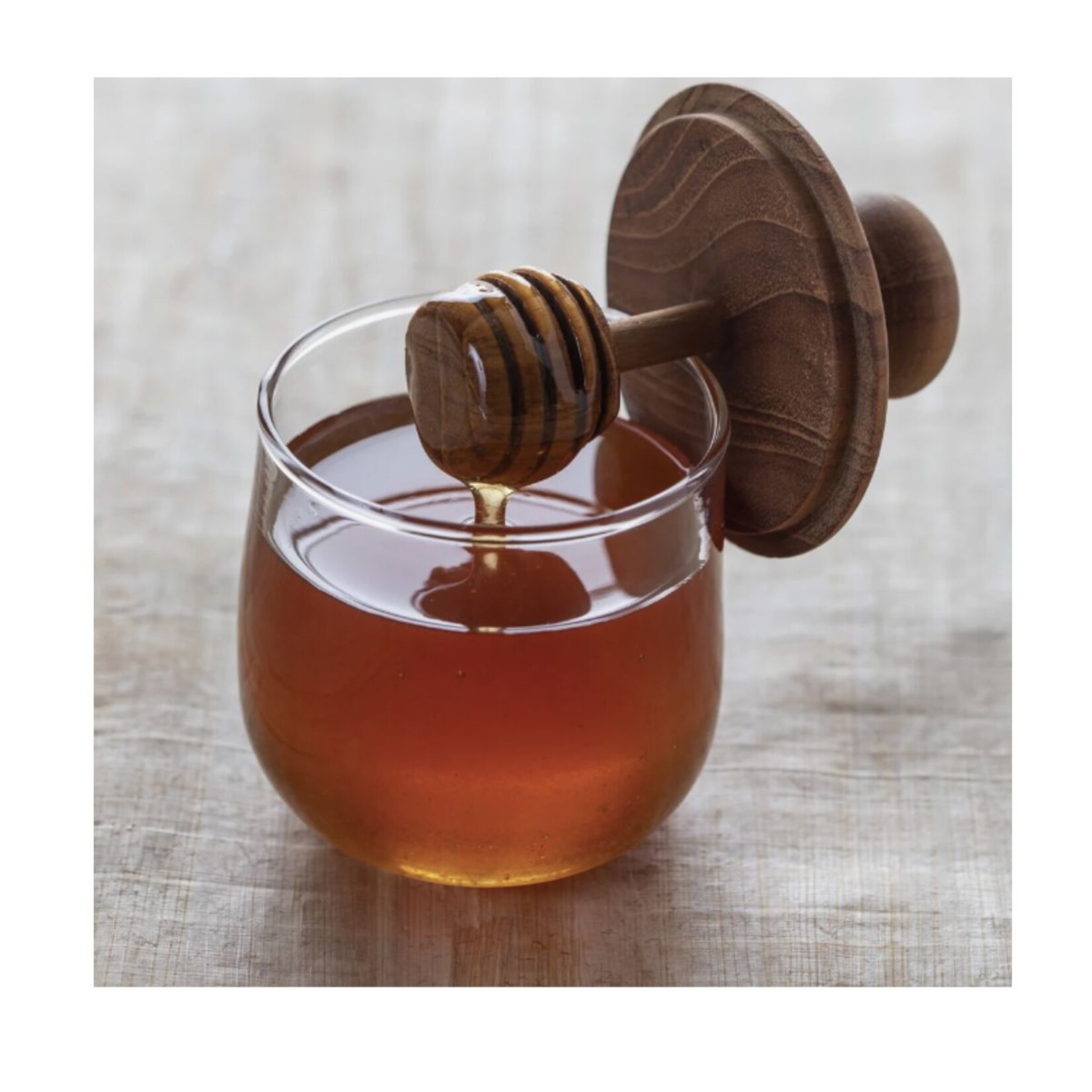 Be Home Teak and Glass Honey Jar- Mini