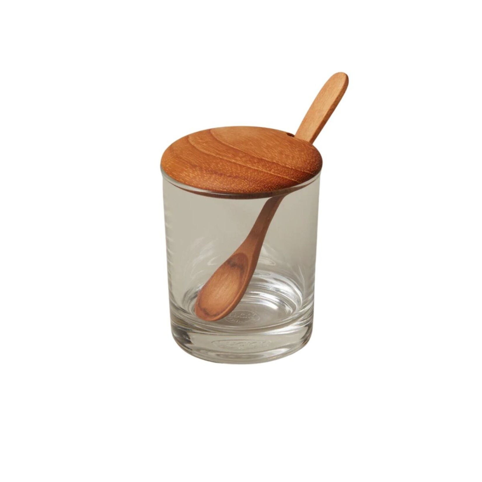 Glass Mini Cellar with Teak Lid and Spoon- Tall