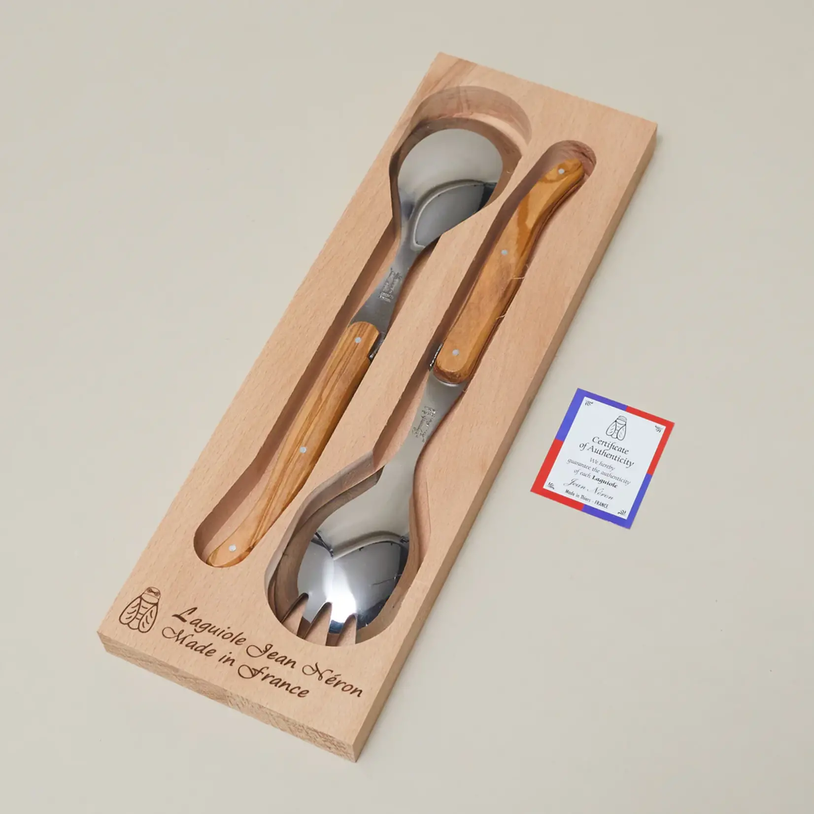 Laguiole Salad Serving Set in Box- Olivewood
