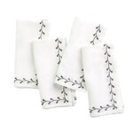Pomegranate POMEGRANATE Twig & Bud Embroidered Linen Napkin Set of 4- Brown