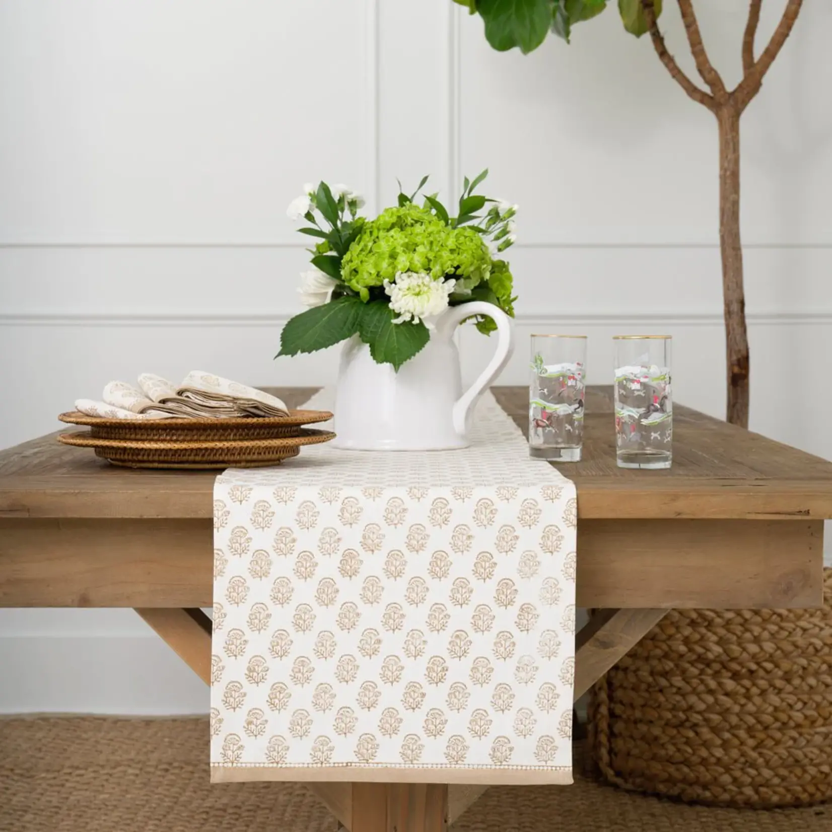 Pomegranate Anika Beige Tablecloth and Table Runner