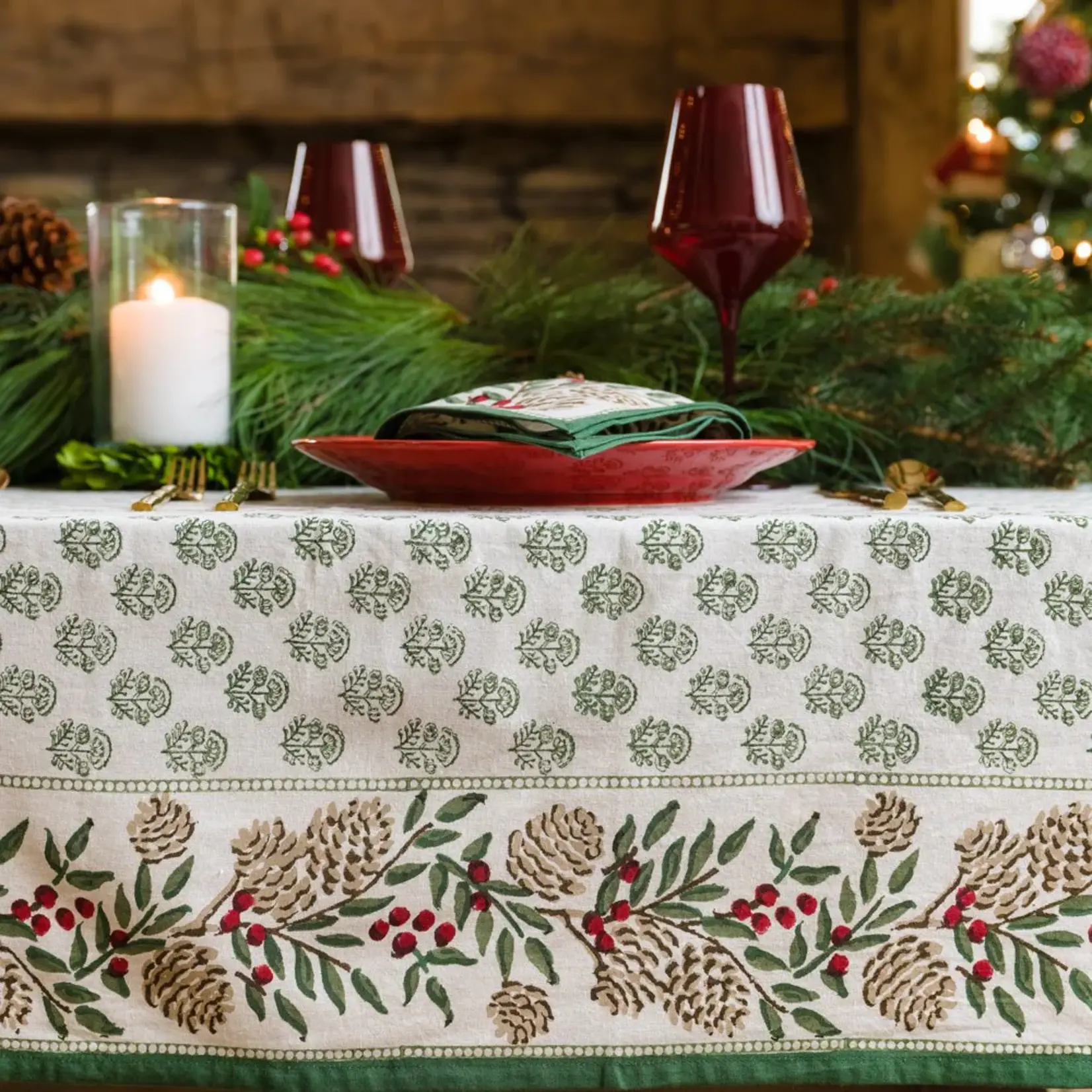 Pomegranate Christmas Garland Tablecloth & Table Runner