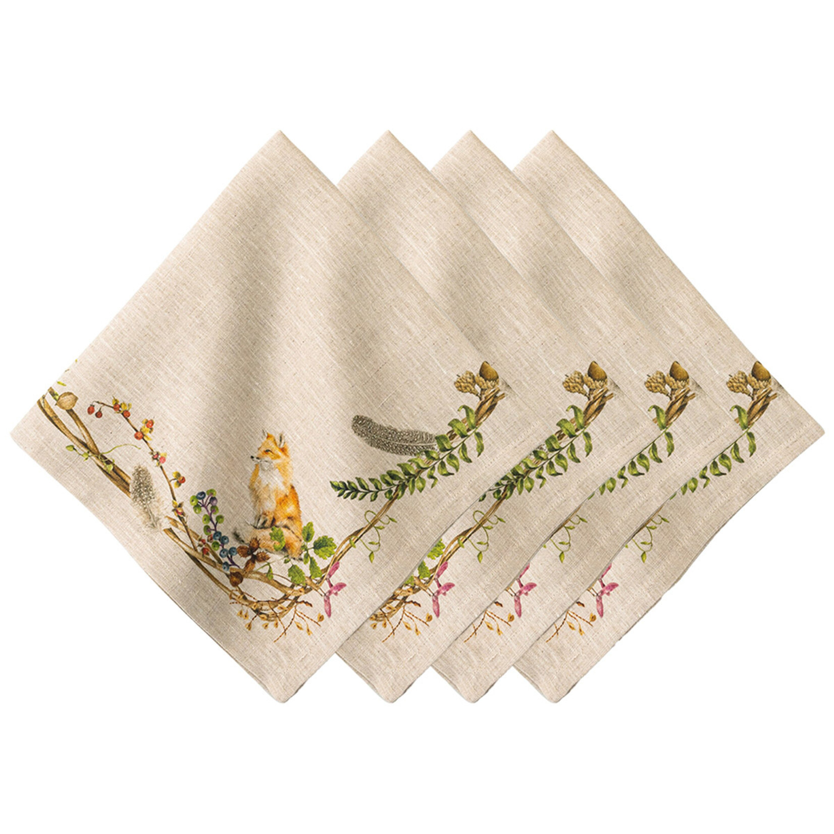 Juliska JULISKA Forest Walk Napkin with Animals Café Au Lait- Set of 4