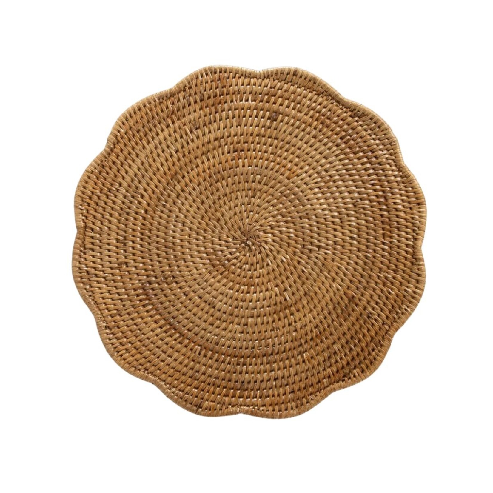 Pomegranate POMEGRANATE Woven Rattan Scalloped Placemats- Set of 4