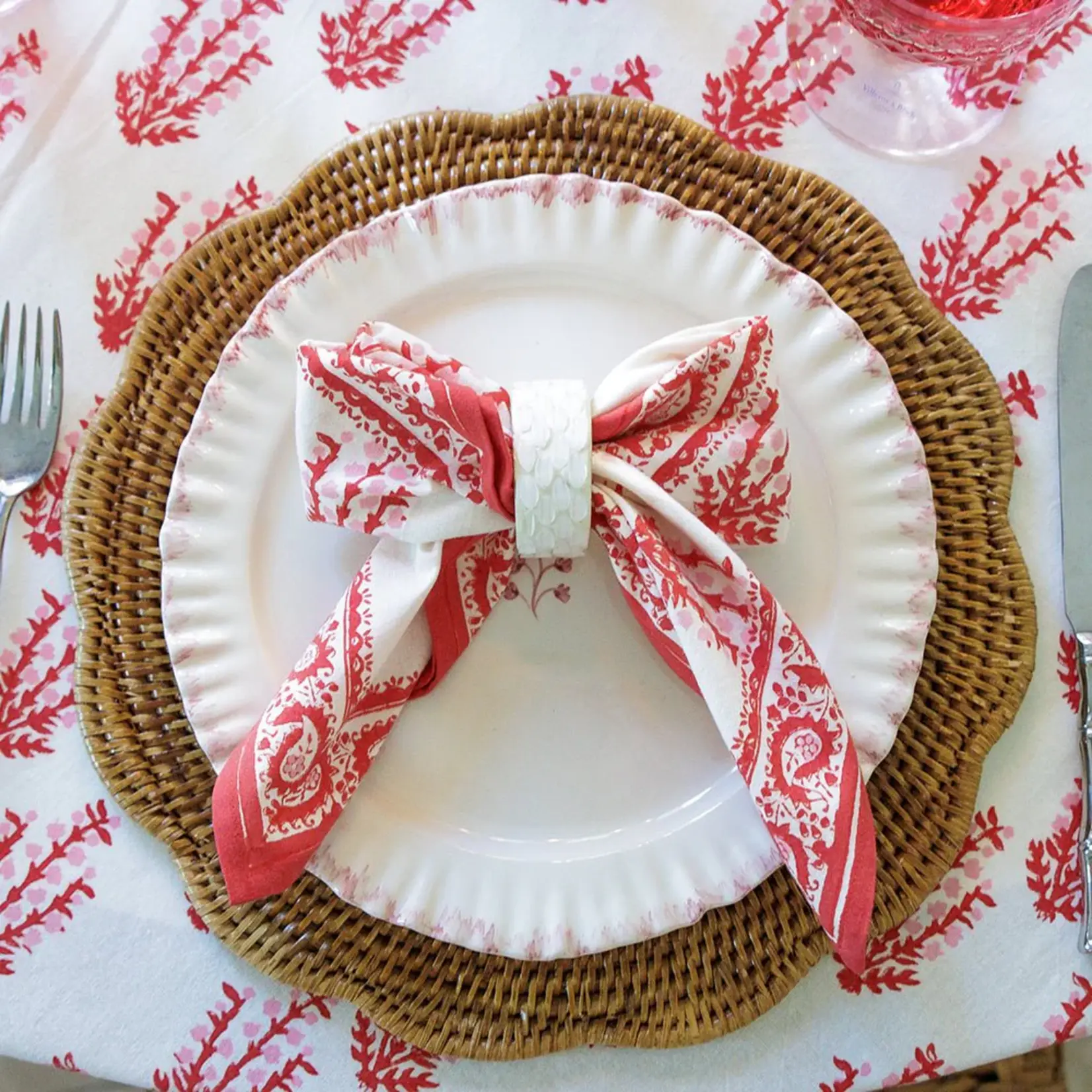 Pomegranate Woven Rattan Scalloped Placemats- Set of 4