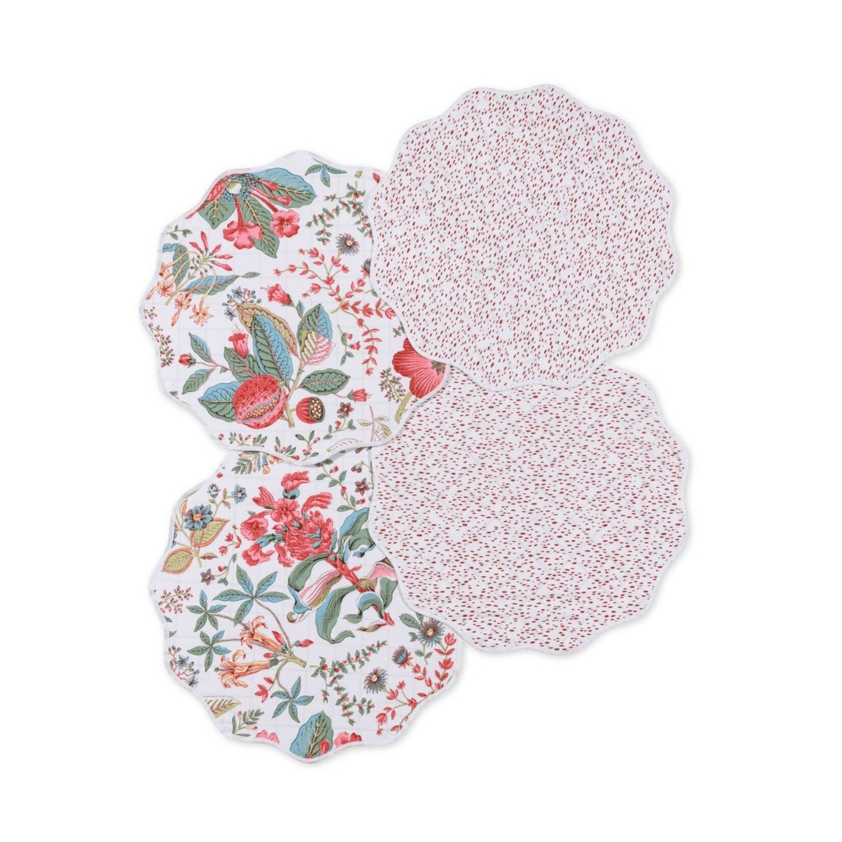 Matouk MATOUK Reversible 16 " Quilted Circle Placemat Set of 4- Pomegranate Pink & Celine Redberry