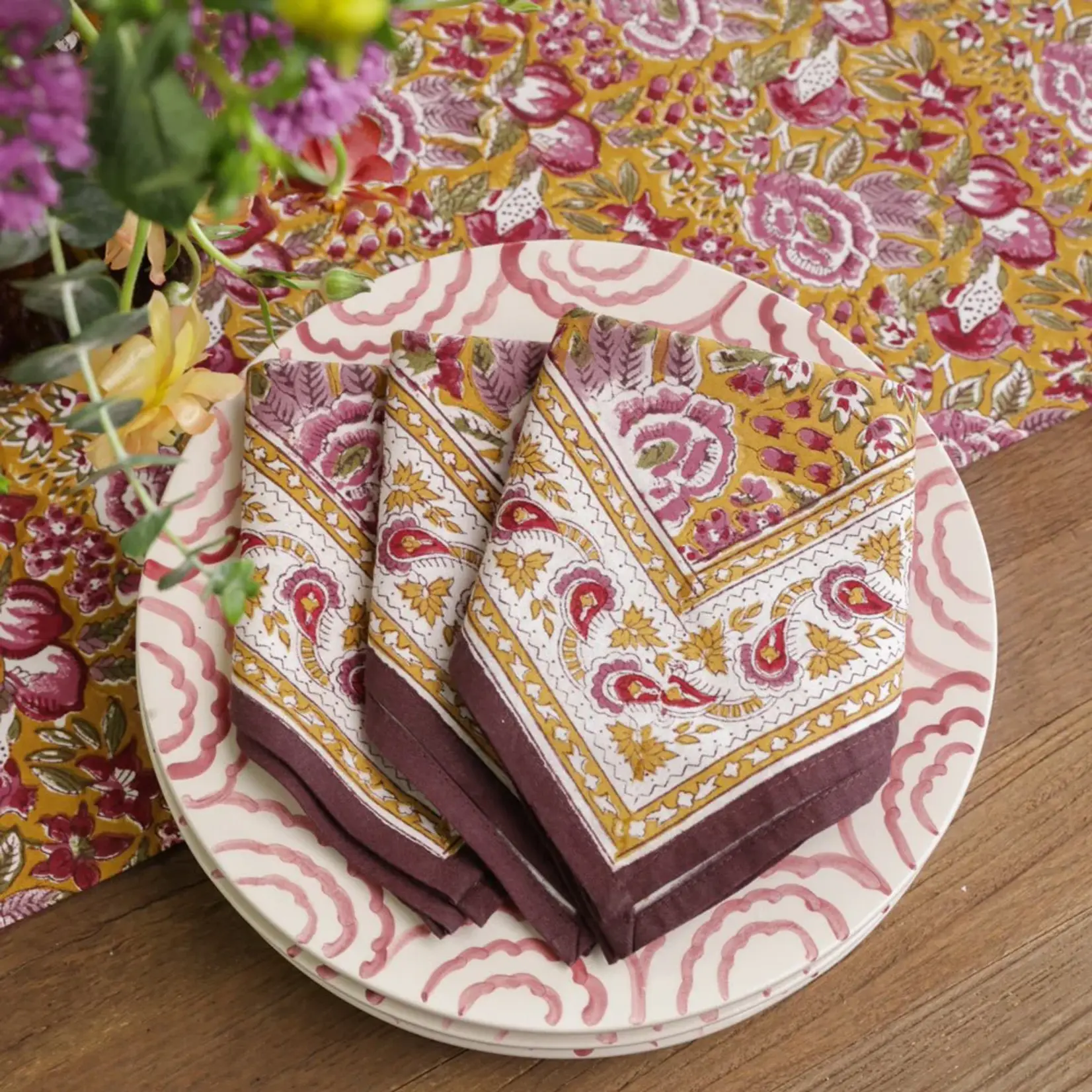 Pomegranate POMEGRANATE Garden Plum & Ochre Napkins
