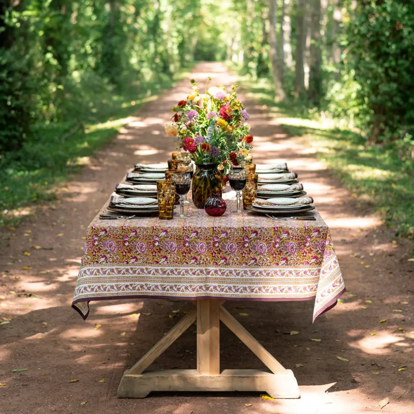 Pomegranate Garden Plum & Ochre Tablecloth & Table Runner