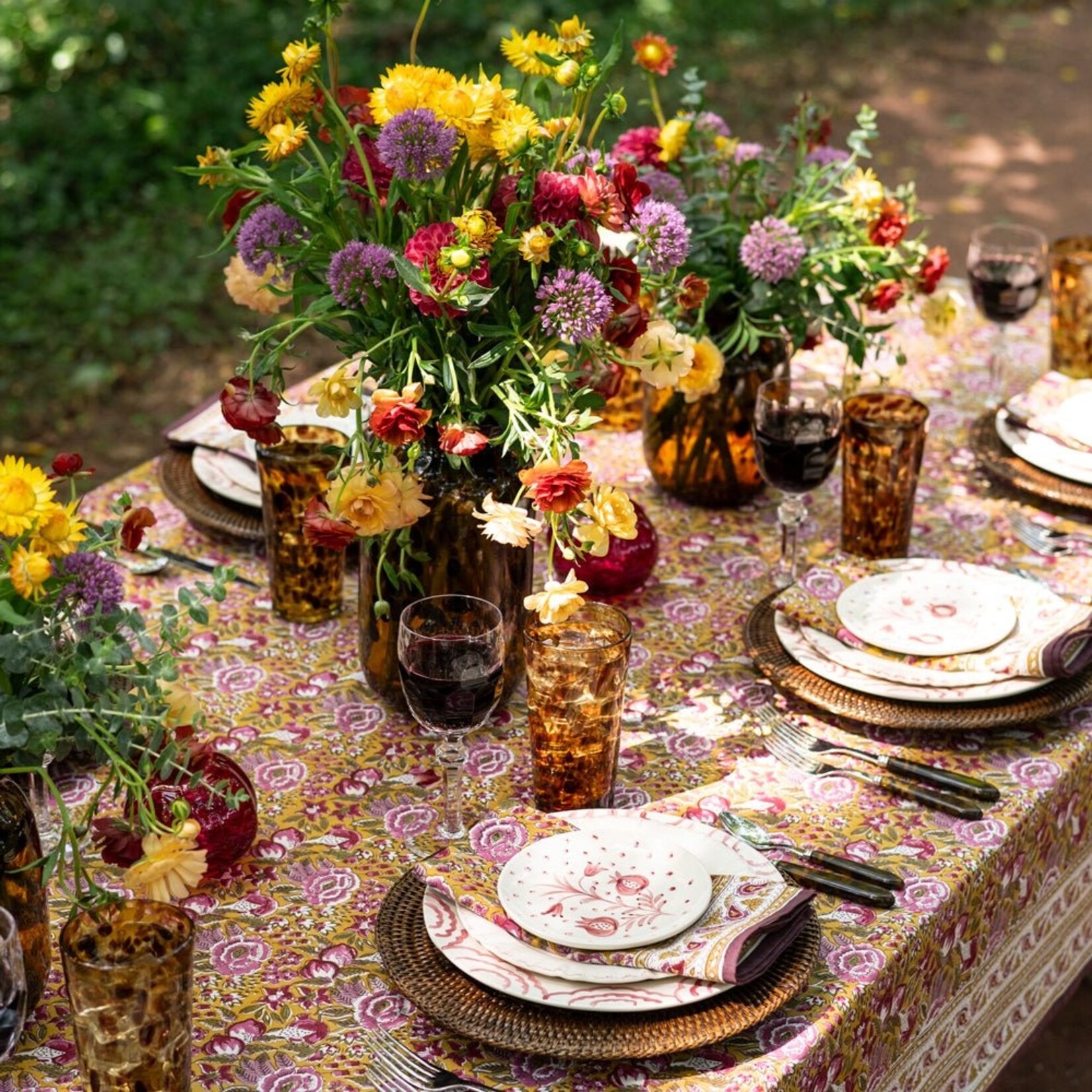 Pomegranate Garden Plum & Ochre Tablecloth & Table Runner