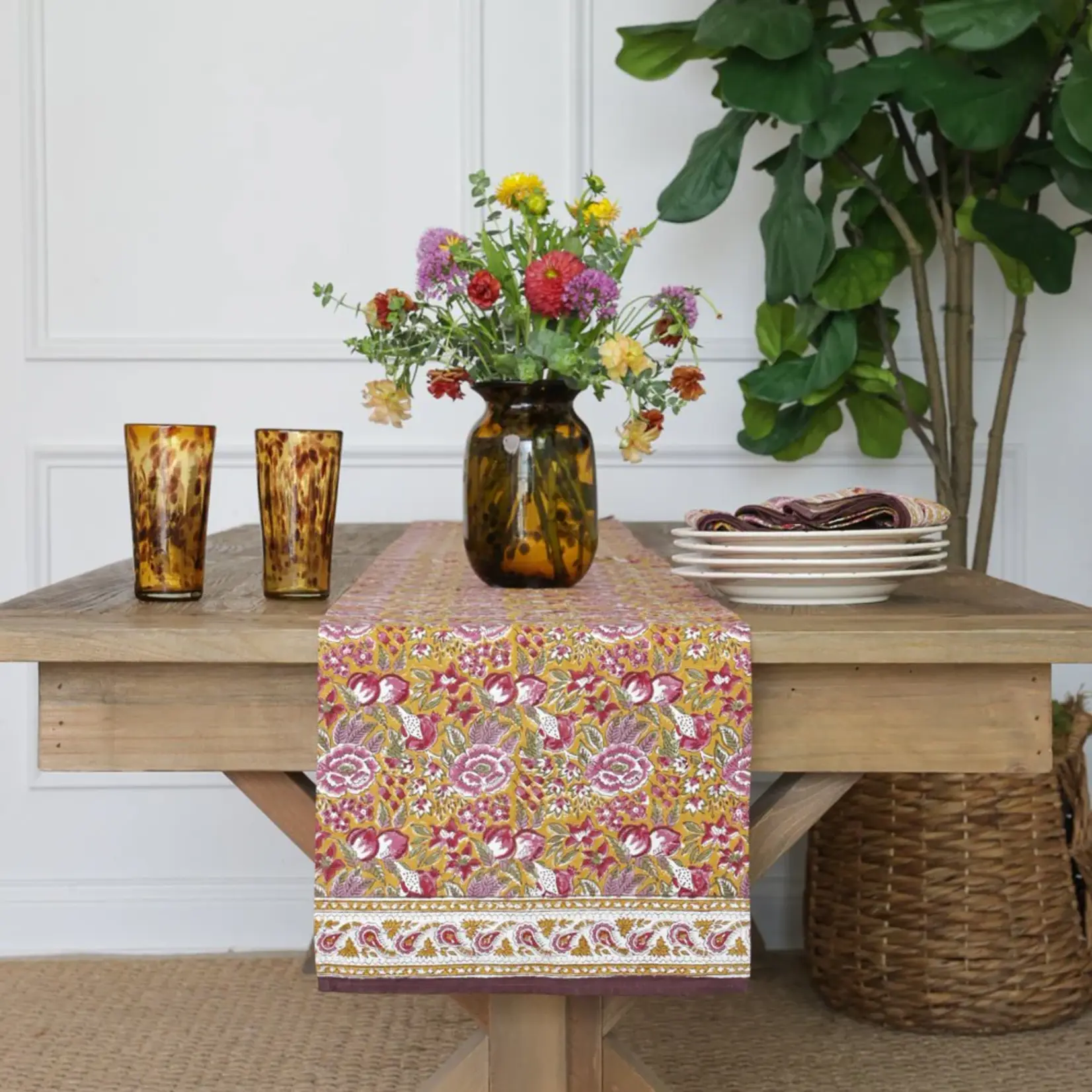 Pomegranate Garden Plum & Ochre Tablecloth & Table Runner