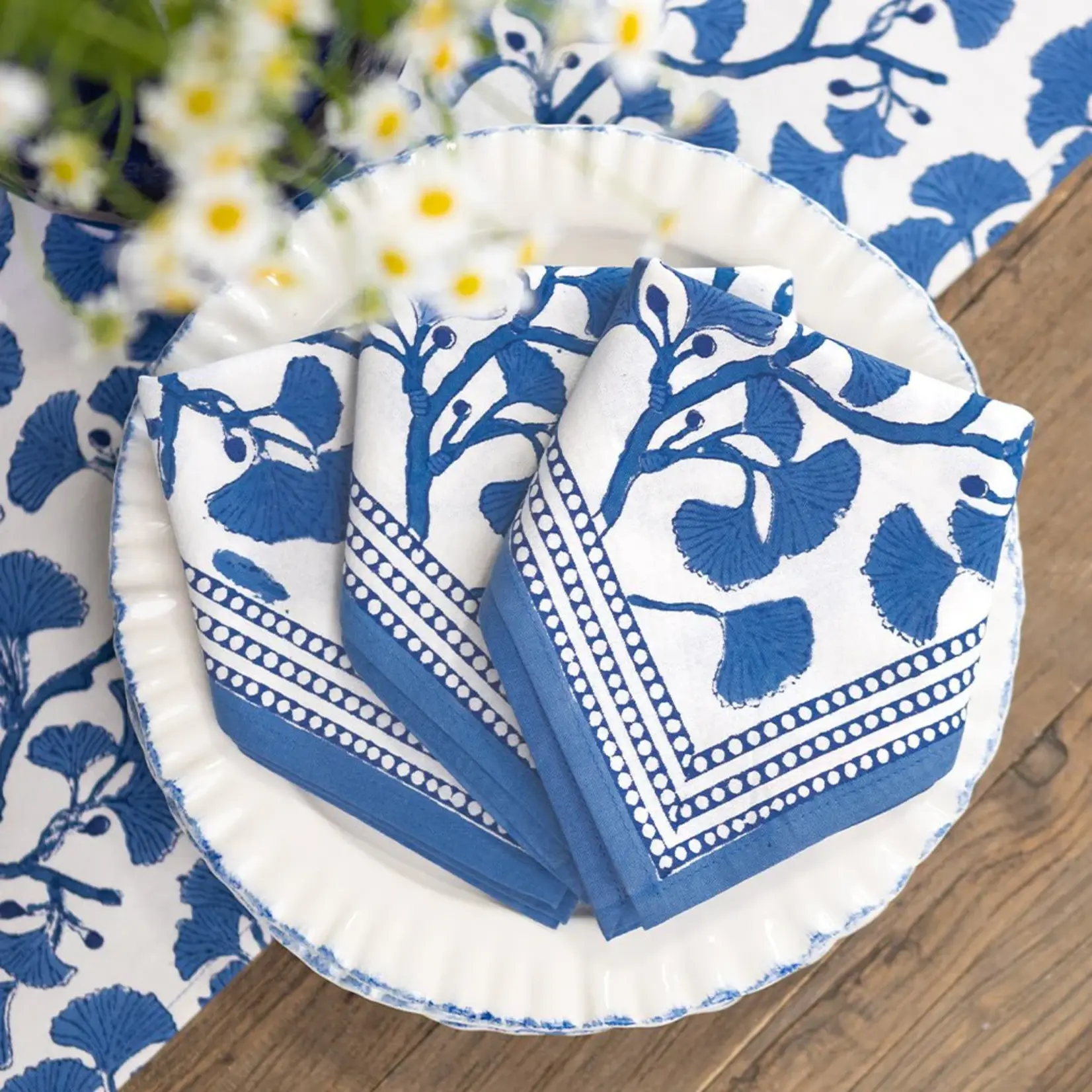 Pomegranate POMEGRANATE Ginkgo Blue Napkins- Set of 4