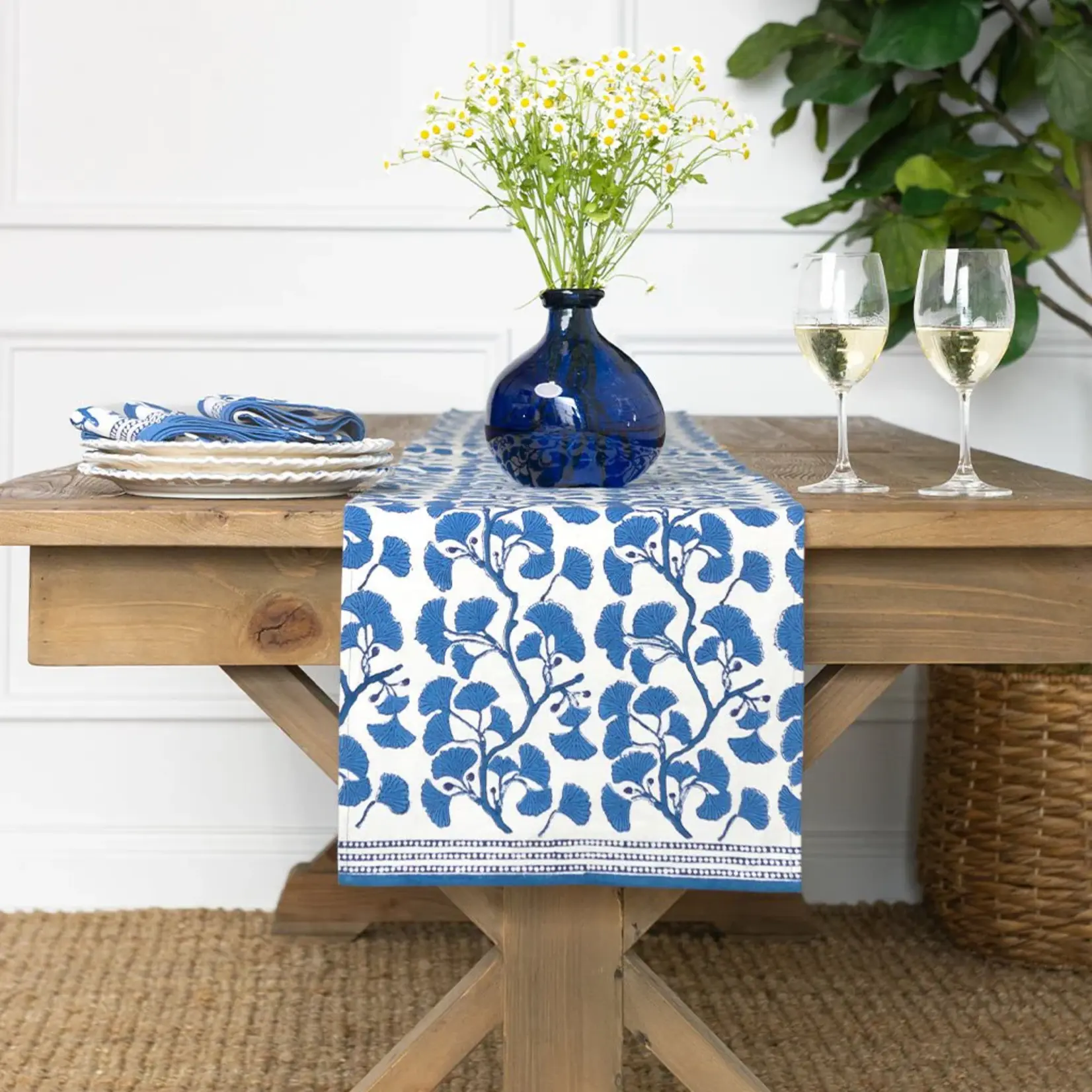 Pomegranate Ginkgo Blue Tablecloth & Table Runner
