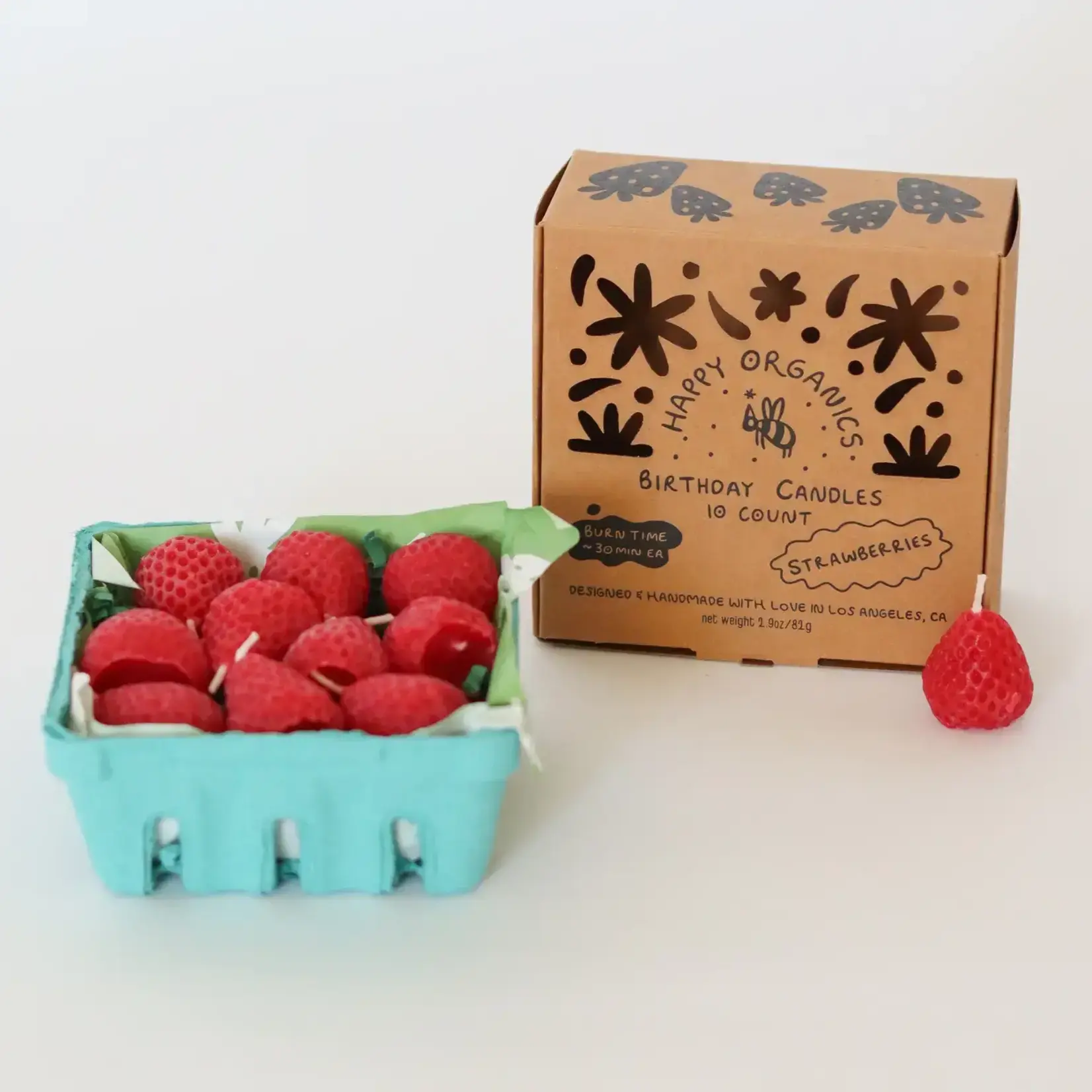 Happy Organics Strawberry Beeswax Birthday Candles- Set of 10