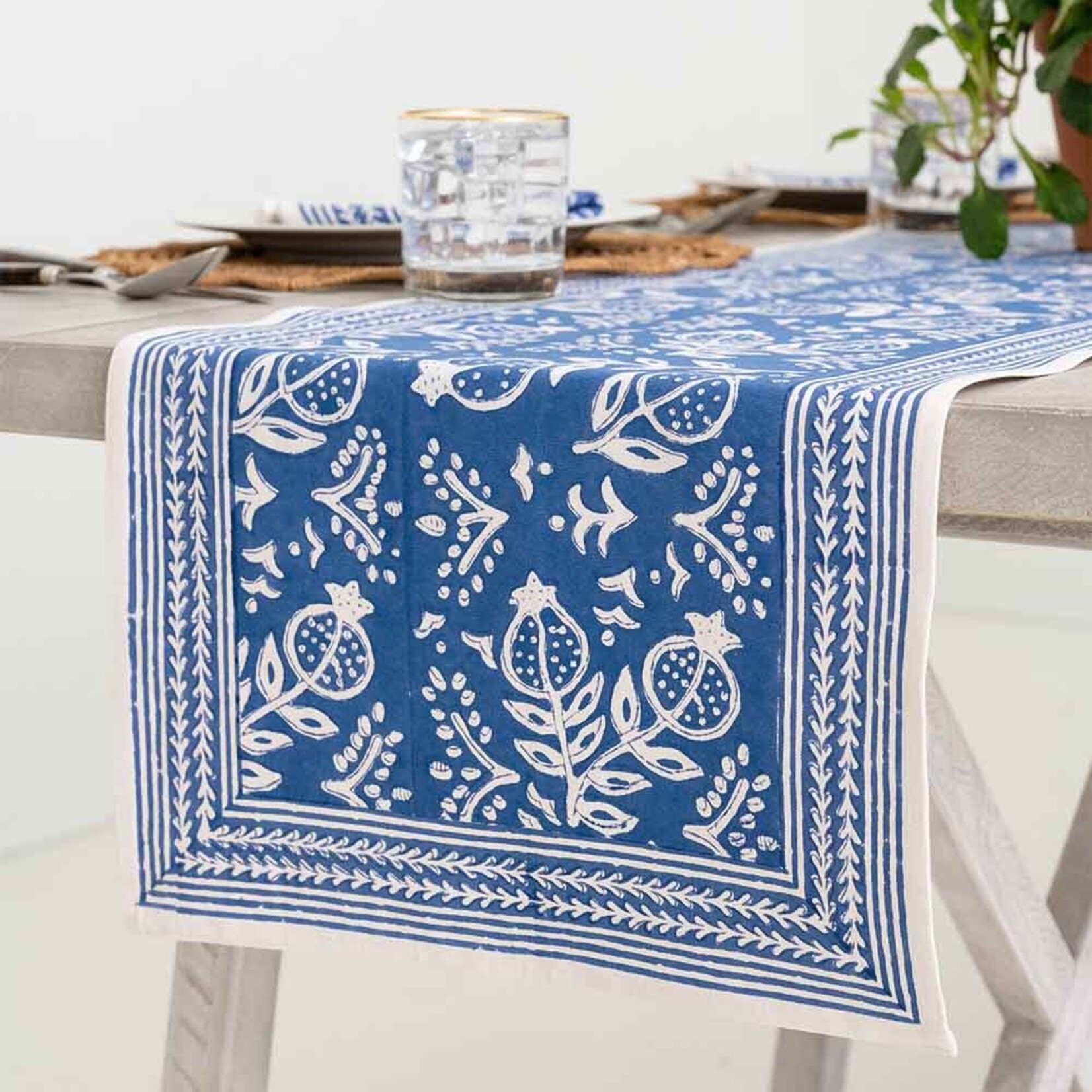 Pomegranate For Melissa & Jack- POMEGRANATE Pomegranate Blue Table Runner