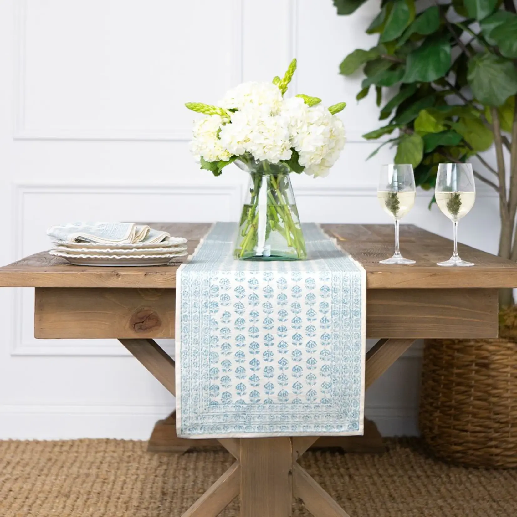 Pomegranate For Emily & Mack- POMEGRANATE Elise Aqua Table Runner