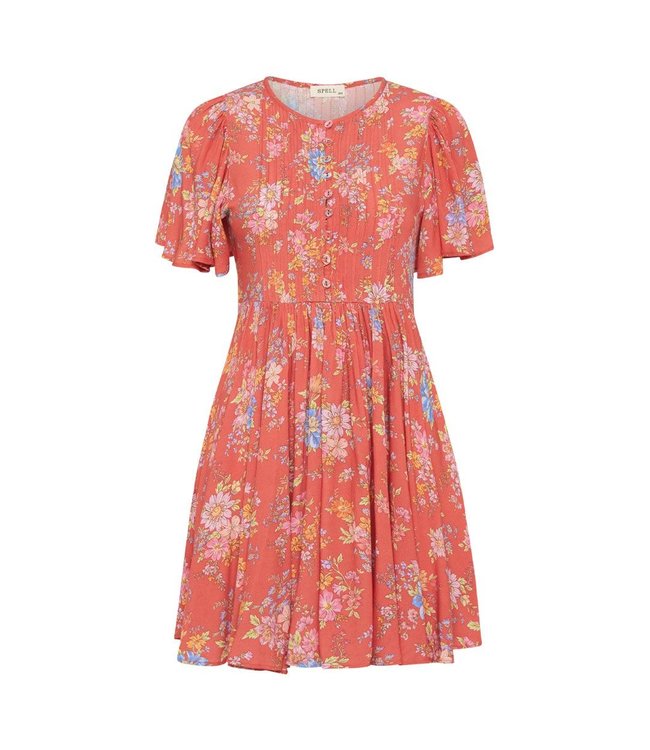 SPELL DESIGNS MEADOWLAND FLUTTER SLEEVE MINI DRESS