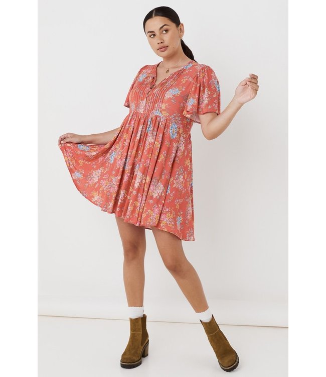 SPELL DESIGNS MEADOWLAND FLUTTER SLEEVE MINI DRESS