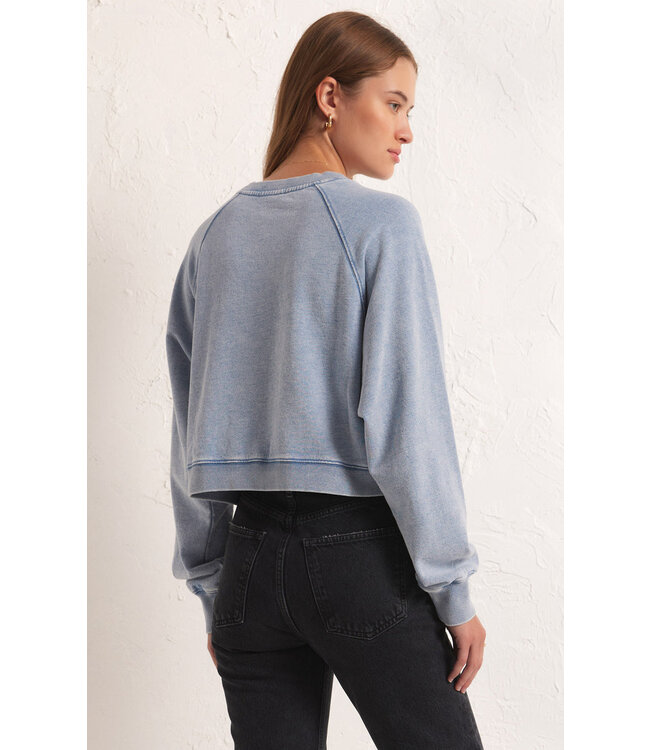 Z SUPPLY CROP OUT KNIT DENIM SWEATSHIRT