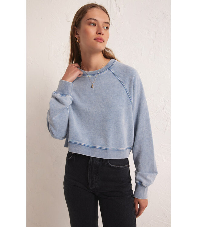 Z SUPPLY CROP OUT KNIT DENIM SWEATSHIRT