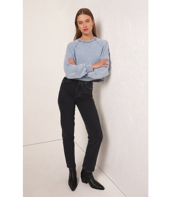 Z SUPPLY CROP OUT KNIT DENIM SWEATSHIRT