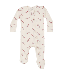 ANGEL DEAR CANDY CANES RIB 2 WAY ZIP FOOTIE