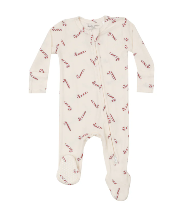 ANGEL DEAR CANDY CANES RIB 2 WAY ZIP FOOTIE