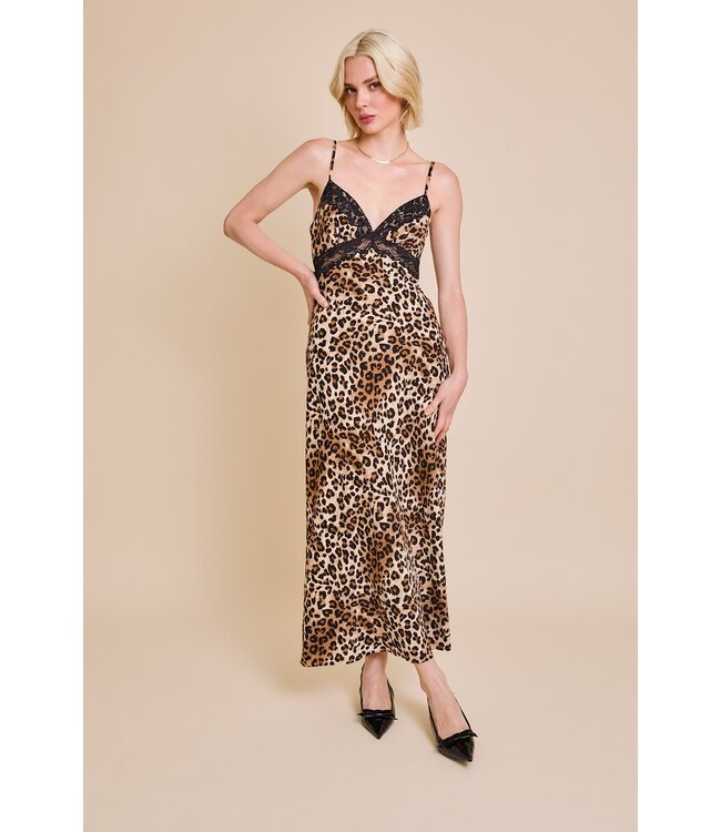 LE LIS LEOPARD LACE TRIMMED MAXI
