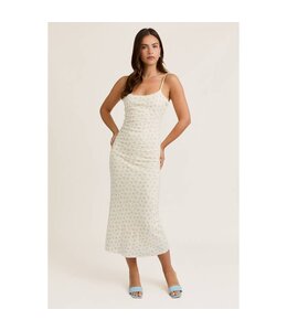LE LIS POINTELLE FLORAL PRINTED KNIT MIDI DRESS