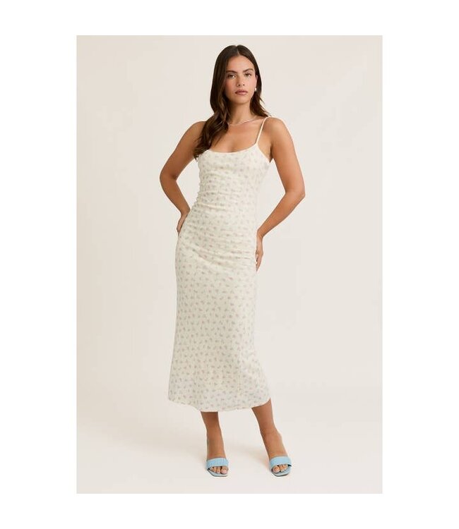 LE LIS POINTELLE FLORAL PRINTED KNIT MIDI DRESS