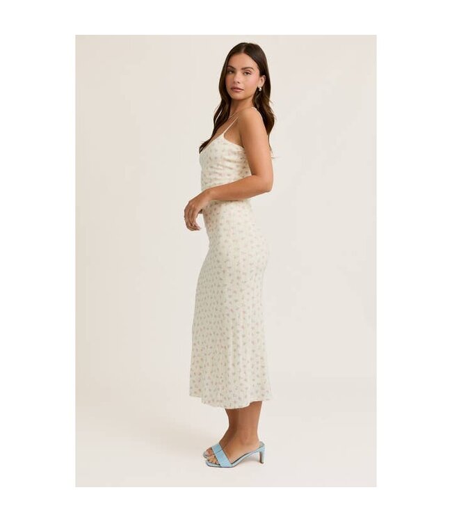 LE LIS POINTELLE FLORAL PRINTED KNIT MIDI DRESS