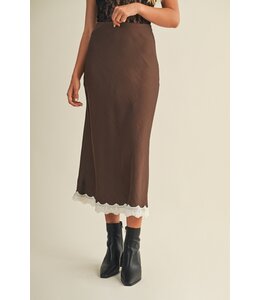MUSTARD SEED LACED TRIMMED SKIRT