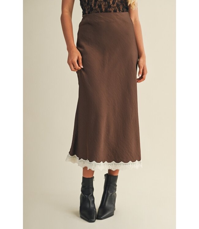 MUSTARD SEED LACED TRIMMED SKIRT