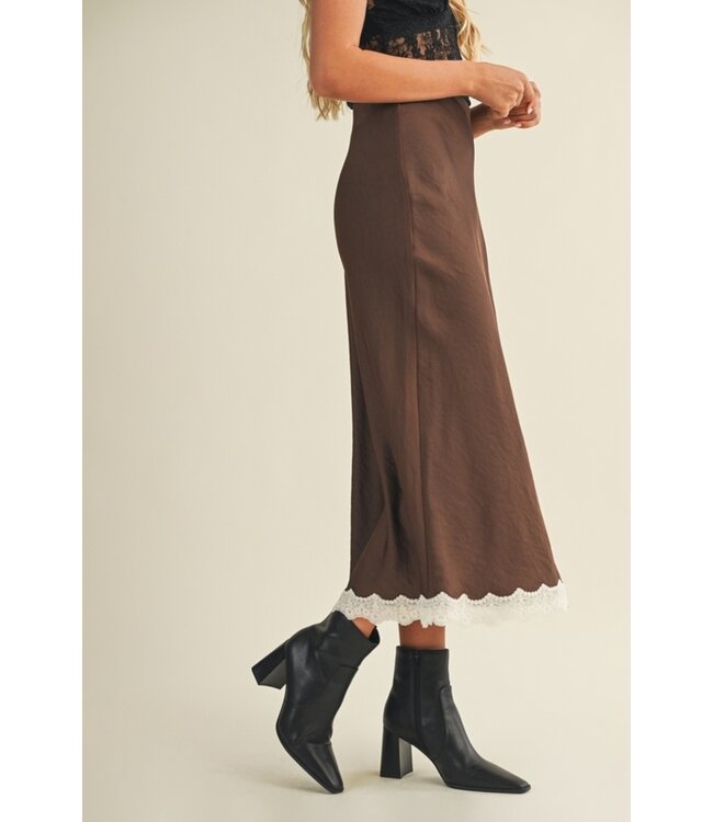 MUSTARD SEED LACED TRIMMED SKIRT