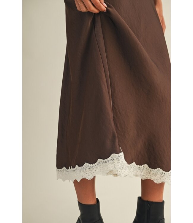 MUSTARD SEED LACED TRIMMED SKIRT