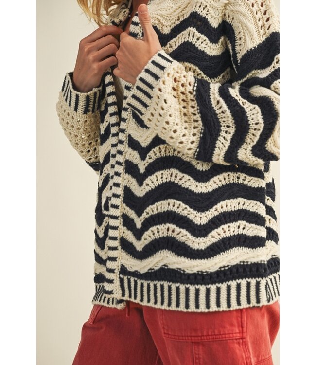 MUSTARD SEED WAVE PATTERN SWEATER CARDIGAN