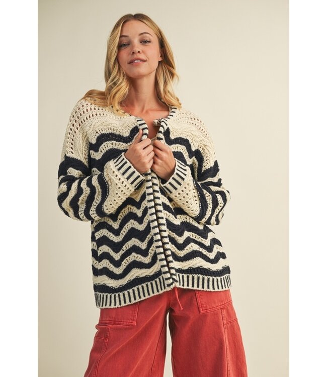MUSTARD SEED WAVE PATTERN SWEATER CARDIGAN
