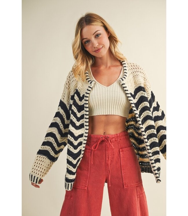 MUSTARD SEED WAVE PATTERN SWEATER CARDIGAN