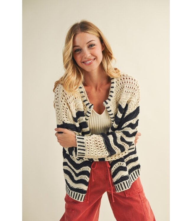 MUSTARD SEED WAVE PATTERN SWEATER CARDIGAN