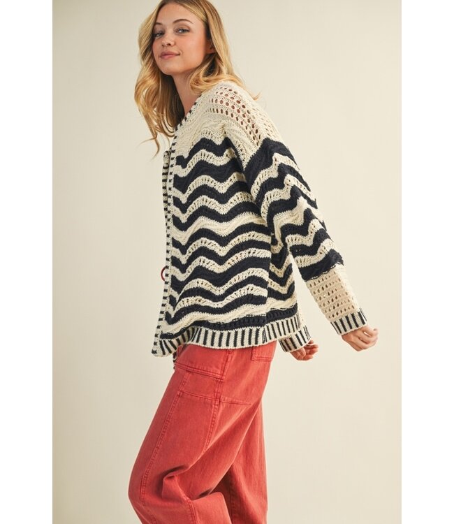 MUSTARD SEED WAVE PATTERN SWEATER CARDIGAN