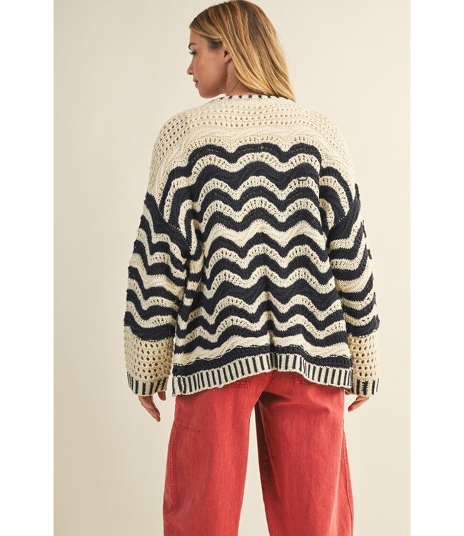 MUSTARD SEED WAVE PATTERN SWEATER CARDIGAN