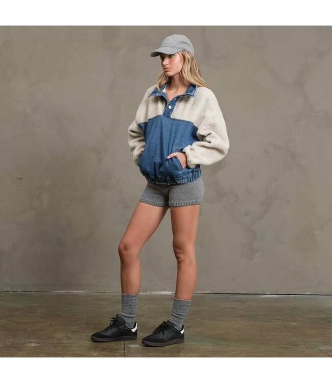 RAISONNEL TEDDY DENIM SNAP JACKET