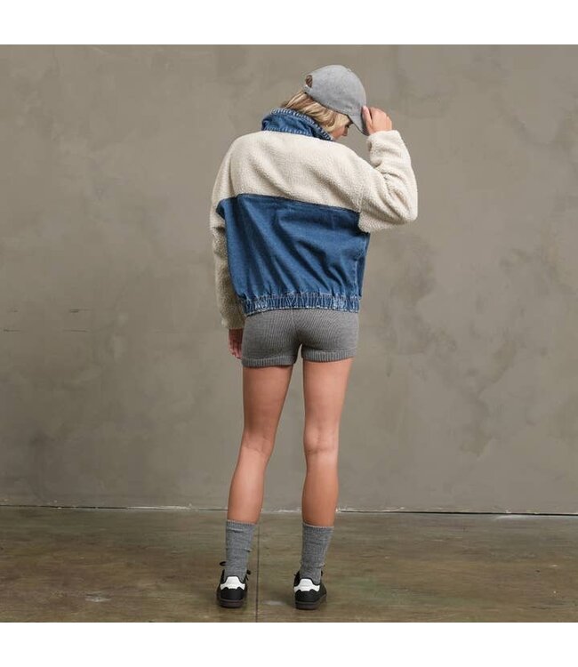 RAISONNEL TEDDY DENIM SNAP JACKET