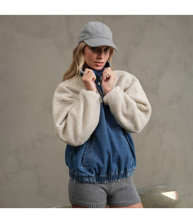 RAISONNEL TEDDY DENIM SNAP JACKET